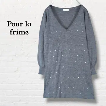 풀라프리 V넥 니트 튜닉 스터드 [M 상당] 그레이 울 혼방