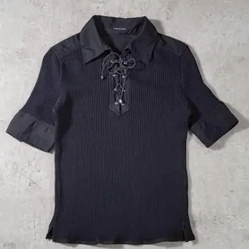 [ 새상품급 ] THE GINZA 더 긴자 레이스업 리브 상의 S 블랙