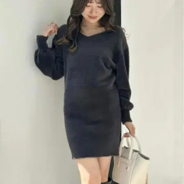 MERCURYDUO 2WAY 미니 샤기 니트 미니 원피스 차콜 그레이