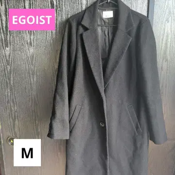 EGOIST 블랙 무지 체스터 롱 코트