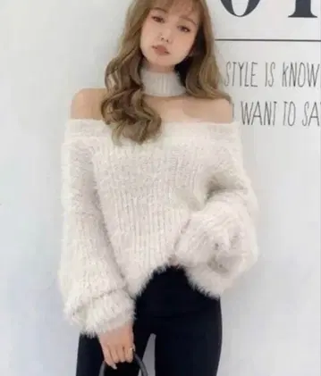 GYDA 오프숄더 샤기 초커 니트 2way TOPS