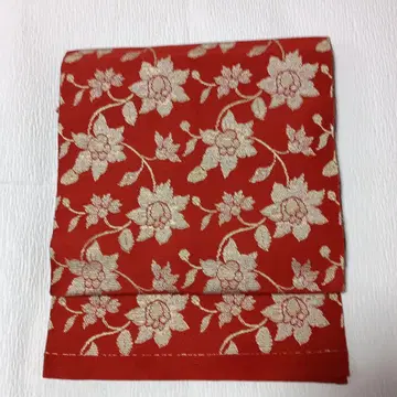 할인 가능 전통 나고야 오비 꽃무늬 빨간색 크리스마스 컬러