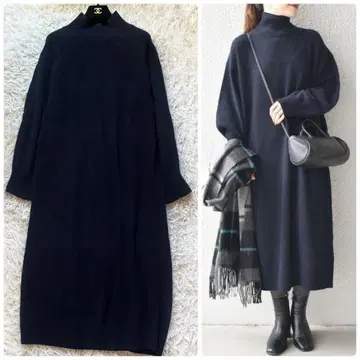 최근 모델 쉽스 7G 울 캐시미어 블렌드 원피스 천축 편직