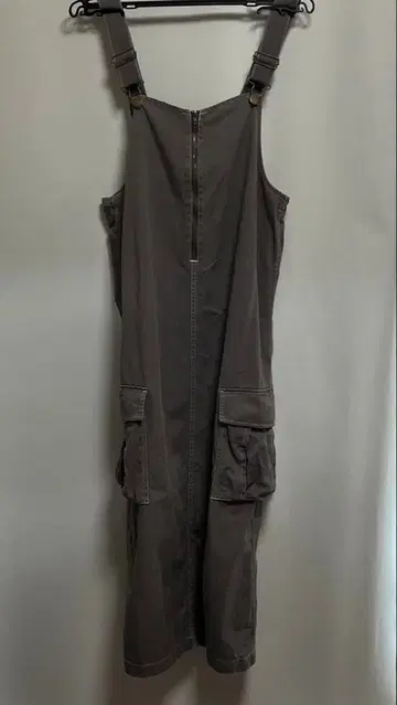 클래식 엘프 배색 스티치 롱 기장 오버롤 스커트