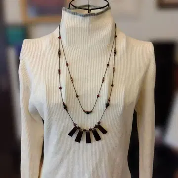 11/6 한정 가격 platinum 비즈와 플레이트의 롱 목걸이 2연