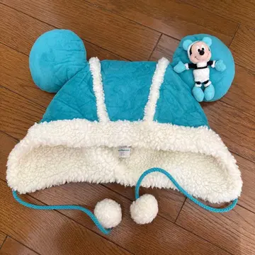 미키마우스 귀 달린 플리스 모자 터콰이즈