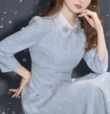 토코 클로젯 레이스 카라 부착 백 레이스업 트위드 원피스