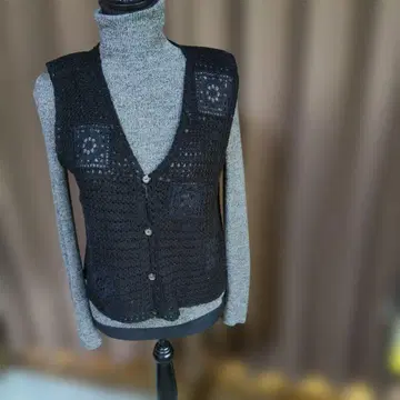 손뜨개질 블랙 레이스 편직 니트 베스트 모티브 포함