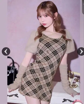 미셸 마카롱 퍼 슬리브 체크 원피스 michellMacaron