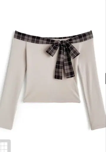 새상품 그레일! 체크 무늬 리본 오프숄더 베이지 스웨터