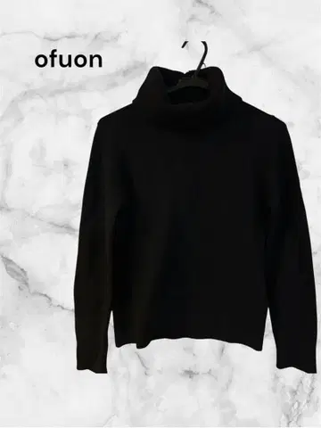 ofuon 터틀넥 니트 스웨터 리브 니트 블랙 심플