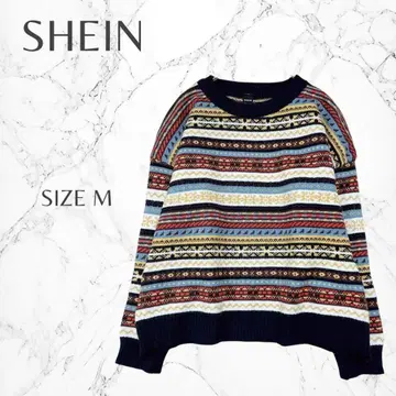 쉬인 북유럽 스타일 노르딕 무늬 크루넥 긴팔 니트 스웨터 M