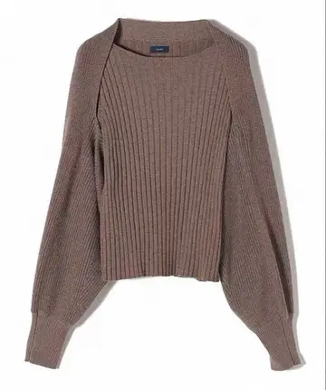 리브 벌룬 슬리브 스웨터 브라운