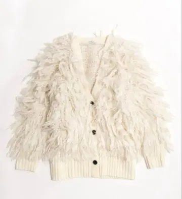 MAISON SPECIAL 샤기 프린지 핸드 가디건 화이트