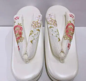 힐 조리 여성용 자수 벚꽃 통굽 후리소데 성인식 졸업식 조리 단품 화이트