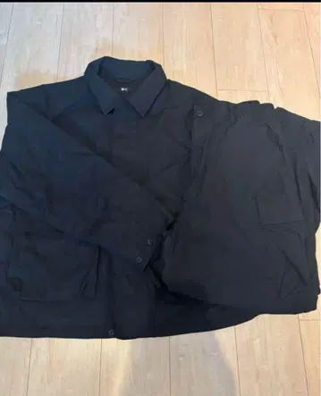 유니클로 C 코튼 숏 블루종 카고 팬츠 블랙 셋업 세트