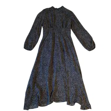 긴팔 스탠드 카라 롱 원피스 블랙