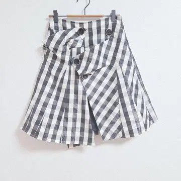 PRIDE 체크 무늬 스커트 비대칭 디자인 S 36 화이트 블랙