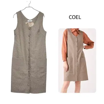COEL 코엘 프론트 버튼 오버롤 스커트 체크 롱 베스트