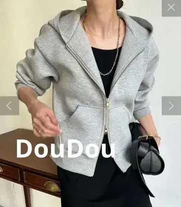 DouDou 본딩 후드 맨투맨 더블 지퍼 그레이