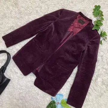 새상품급 투모로우랜드 노카라 자켓 벨로아 적자색 백 오픈 34 XS