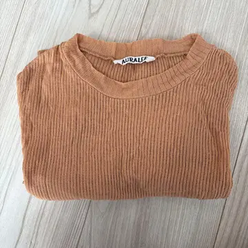 AURALEE 베이지 리브 메쉬 T셔츠