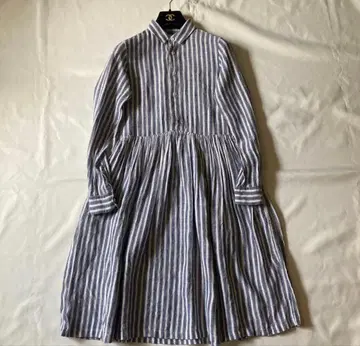 올드맨즈테일러 원피스 셔츠 스트라이프 린넨 100%