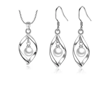새상품 워터 드롭 타입 진주 목걸이와 귀걸이 2개 세트