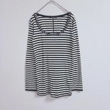 원웨이 스트라이프 긴팔 티셔츠 M 화이트 블랙