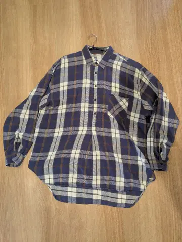 그랑파 셔츠 네이비와 화이트 체크 무늬 오버 사이즈 셔츠