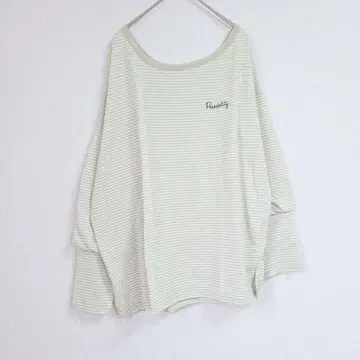 Chico 스트라이프 긴팔 티셔츠 프리 자수 빅 그린