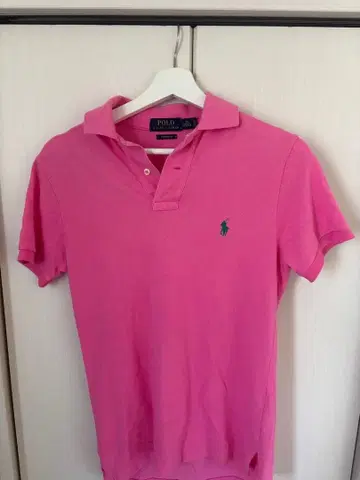 핑크 반팔 피케 셔츠 사이드 슬릿