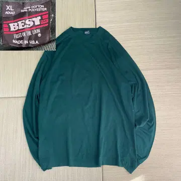 90s USA제 프룻 오브 더 룸 블랭크 무지 롱 T 그린 XL
