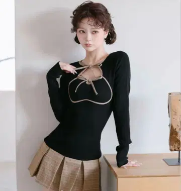 darich 다리치 포인트 체크 니트 미니 원피스