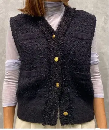 United arrows green label 프린지 트위드 베스트