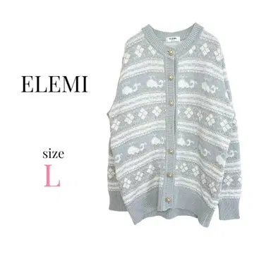 ELEMI [ L ] 긴팔 니트 가디건 일본제 그레이 노르딕 무늬 고래