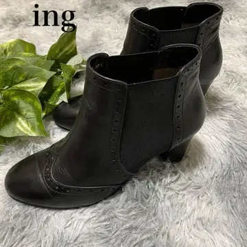 잉그 ing 블랙 가죽 사이드 고어 부츠 윙팁