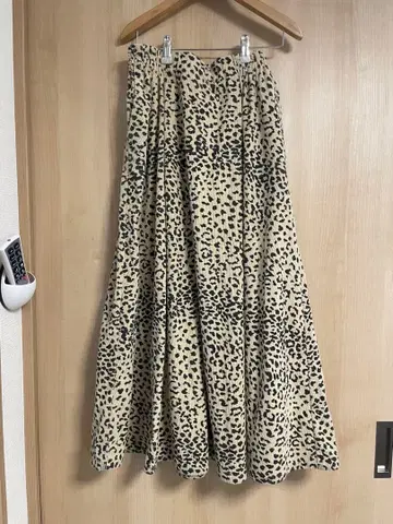 롱 스커트 리브 레오파드 레오파드 무늬 월드 WORLD