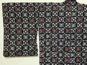 블랙 격자 십자가 쿠루메 카스리 이중 기모노