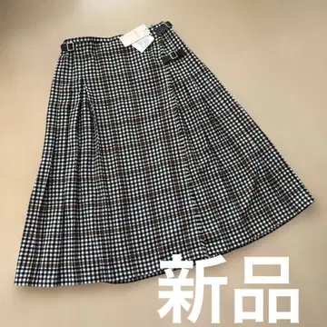 그로브 울 혼방 체크 무늬 롱 스커트 사이드 버클 포함