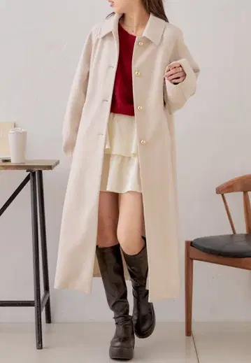 Chico 금장 버튼 빅 스텐 칼라 롱 코트