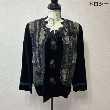 도로시 레트로 자켓 레이스 자수 빈티지 벨로아 패치워크풍