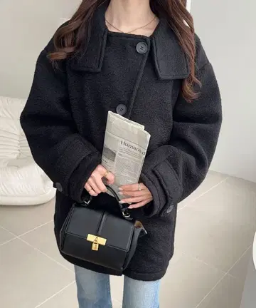 (새상품급) 울라이크 스탠드 2WAY 컬러 링 니트 코트 블랙