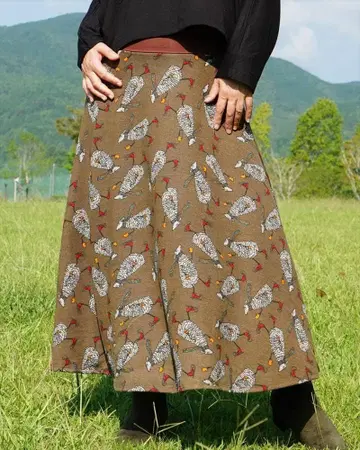 에스닉 롱 스커트 올 패턴 기모 소재 B 동양인 두꺼운 원단 맥시 길이