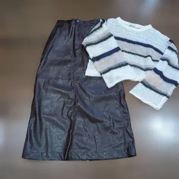 완판템 니코앤드 인조 가죽 스커트와 시스루 니트 세트