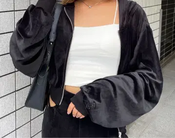 SPIRALGIRL 컴팩트 벨로아 후드티 블랙