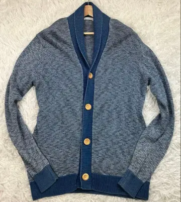 론 헤르만 린넨 혼방 가디건 네이비 L 숄카라 우드 버튼