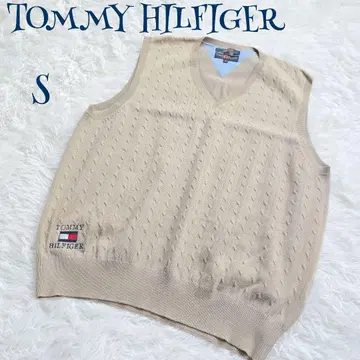[타미힐피거] 레이어드 케이블 짜임 V넥 니트 베스트 S 봄/가을/겨울