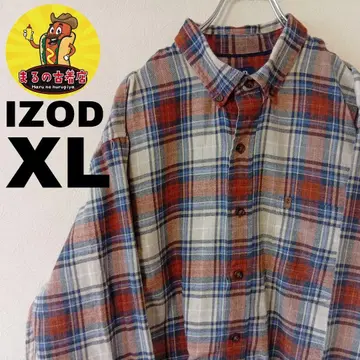 USA 구제 의류 IZOD 플란넬 셔츠 XL 베이지 브라운 체크