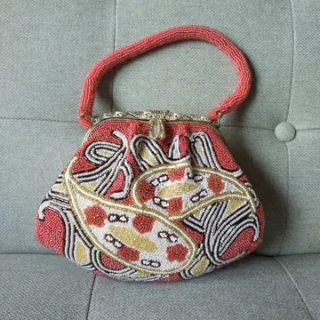 비즈 자수 빨간색 페이즐리 무늬 핸드백